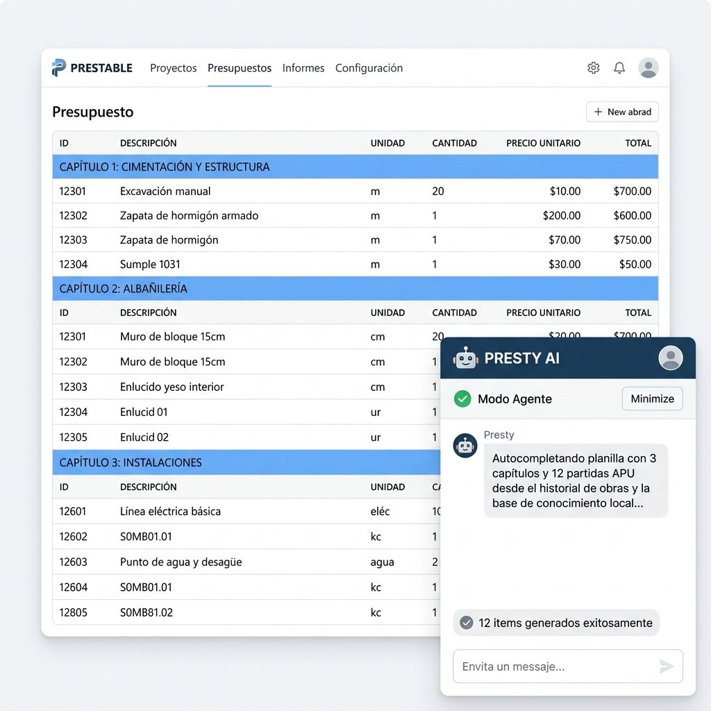 Asistente Presty AI Autocompletando Presupuestos